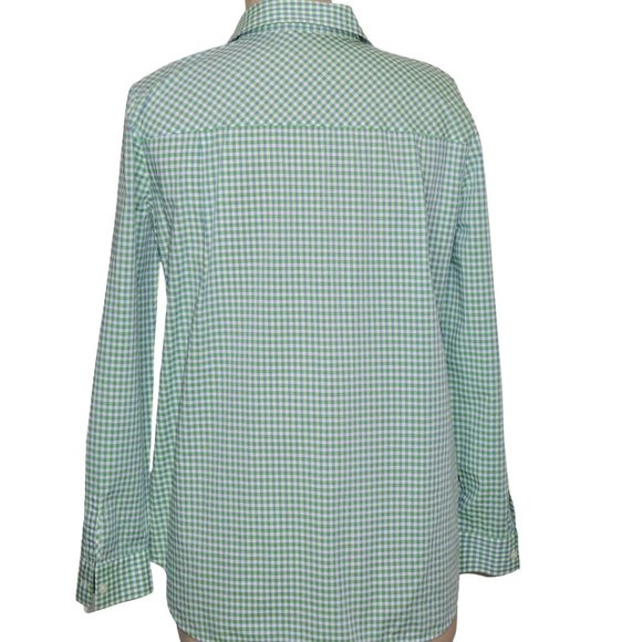 LAFAYETTE 148 Plaid Gingham Cotton Shirt Size M Green - Picture 2 of 10